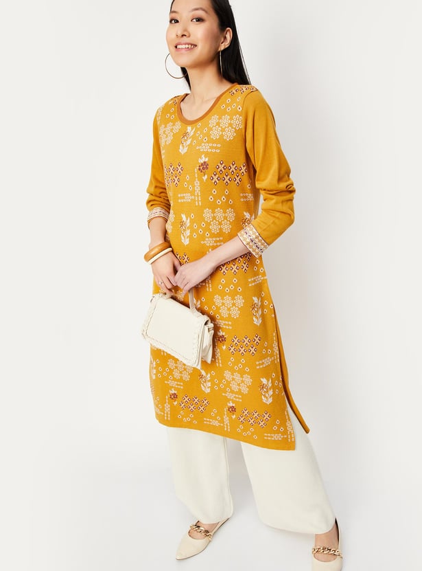 Women Jacquard Straight Winter Kurta