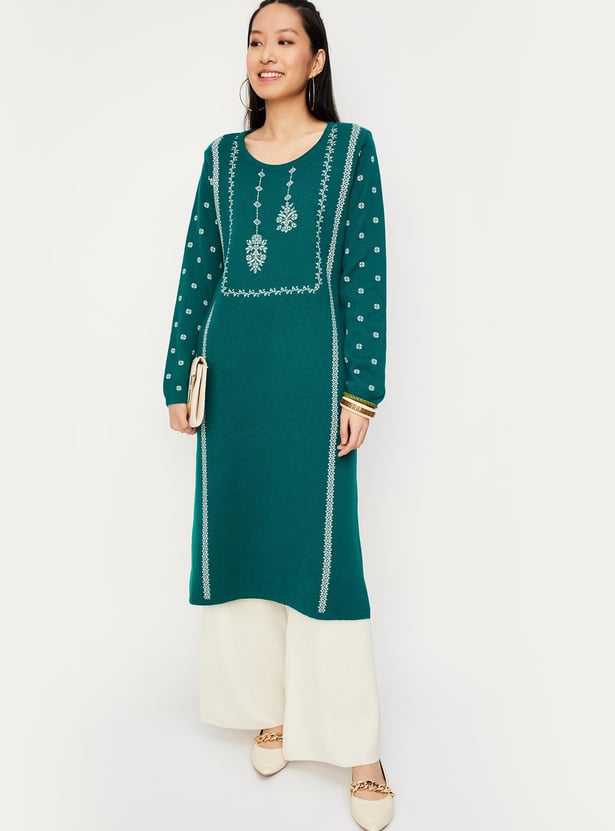 Women Jacquard Knit Winter Kurta