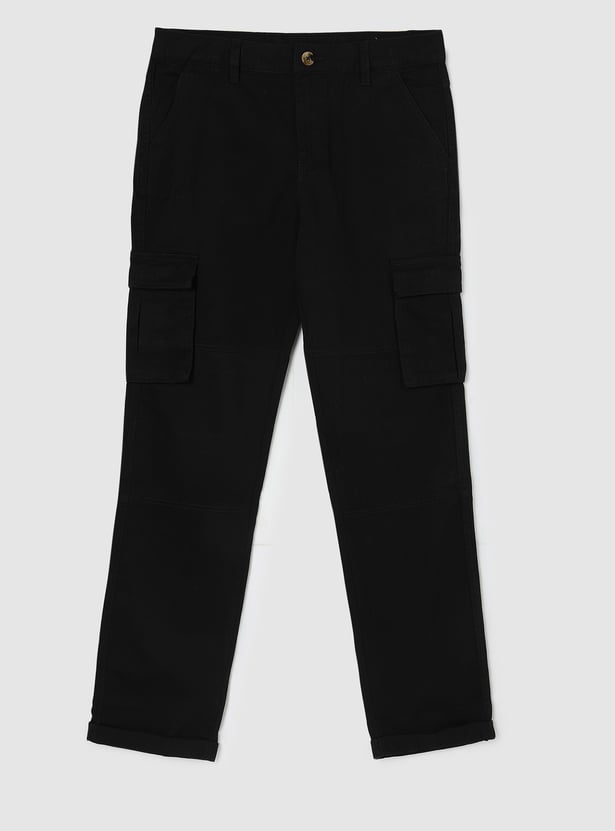 Boys Relaxed Fit Solid Cargo Trousers