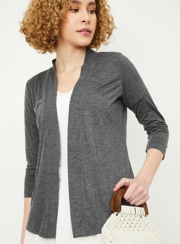Women Heathered Open Front Shrug