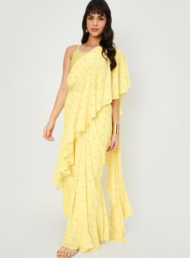 Women Embellished Pre-Stitched Saree and Blouse Set