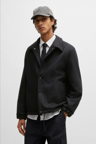 Virgin-wool-blend coach jacket with adjustable hem