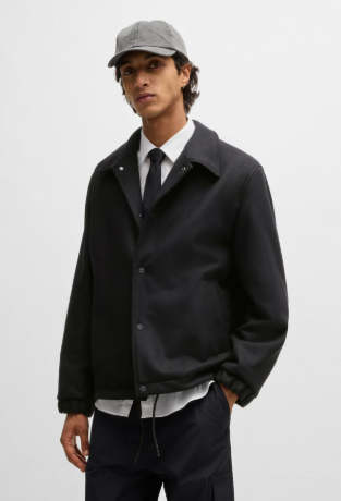 Virgin-wool-blend coach jacket with adjustable hem