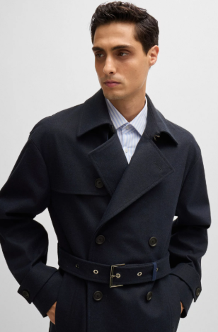 Water-repellent trench coat in stretch flannel