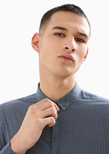 All Over Logo Blue Slim Fit Cotton Shirt