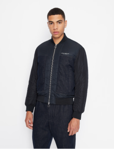 Logo Print Zip-Up Jacket With Denim Inserts